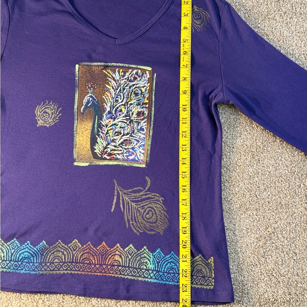 Women's Purple Peacock Graphic Long Sleeve Top - Picture 8 of 16